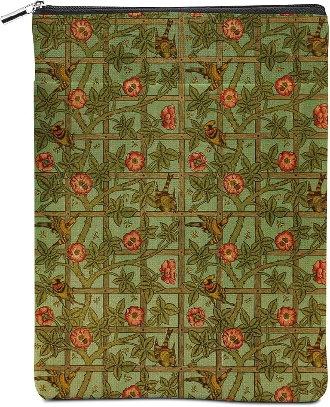 Vintage Flower Bird Book Sleeve Book Lovers Gifts Autumn Style Waterproof Book Cover Book Accessories Book Covers for Paperbacks Book Pouch Book Protector with Front Pocket for Women Girls Bibliophile