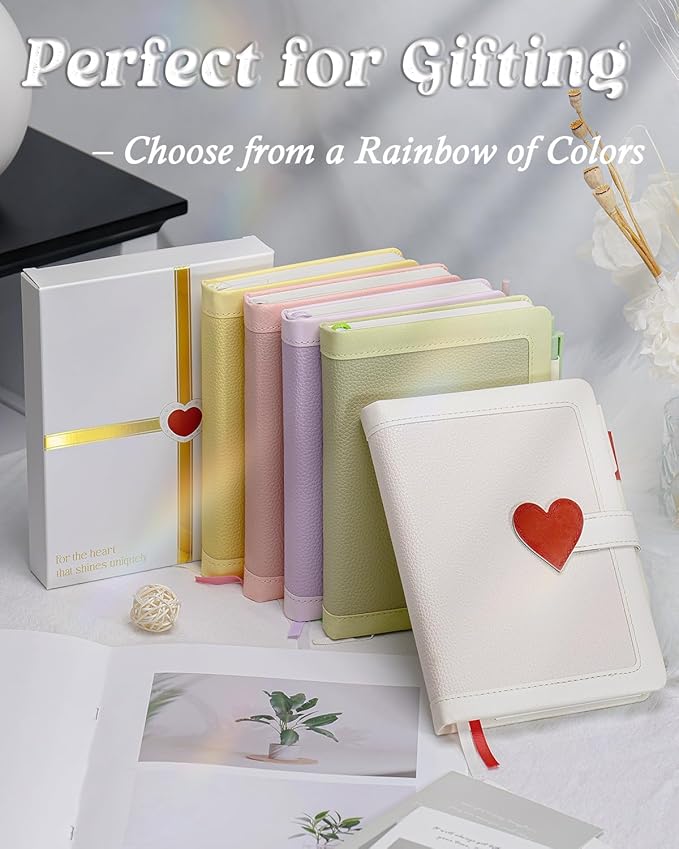 Journal for Women and Girls with Heart Buckle, 240 Pages Girls Diary Journal with Pen for Writing, Cute Daily Writing Journals for Women, B6 Pretty Journaling Hardcover Notebooks (White)