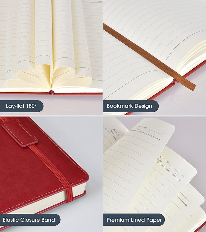 Lined Journal Notebook for Women Men,256 Pages A5 Hardcover Leather Journals for Writing,Travel,Business,Work & School,College Ruled Notebooks for Note Taking,Diary Notepad 5.7"×8.3"