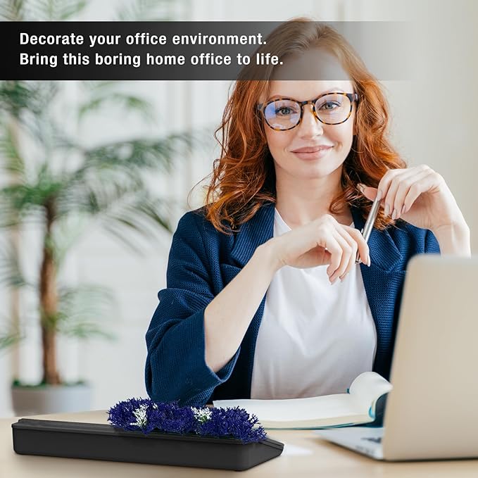 TOWON Black Whiteboard for Desk with Artificial Potted Plant & Nano Incense Stone Aromatic, Desktop Dry Erase Notepad with Storage, Desk Accessories Tray with Organizer for Home Office