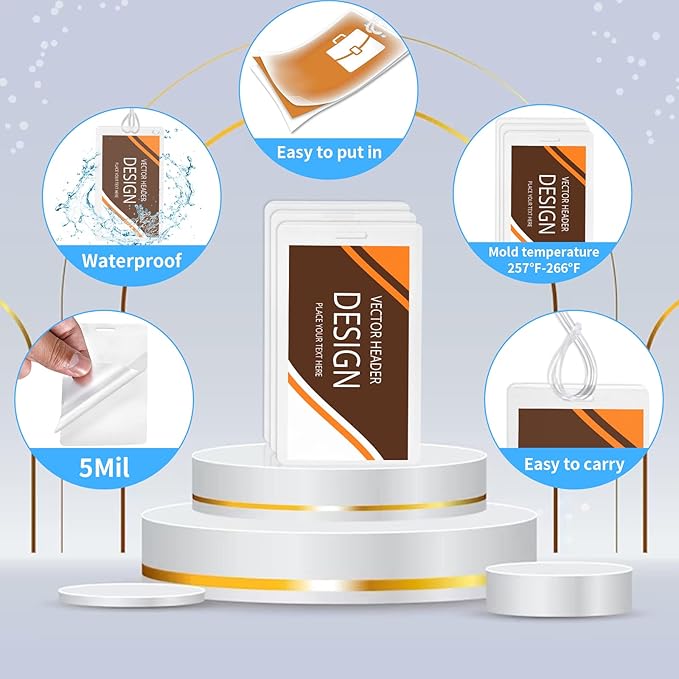 XUWAIDSGN 200 Pieces 5 Mil 2 1/2" x 4 1/4" Laminating Luggage Tags with Loops Thermal lanyard laminating pouches Resealable for Work Permits Pass Cards Student ID Cards (200, 5 Mil)