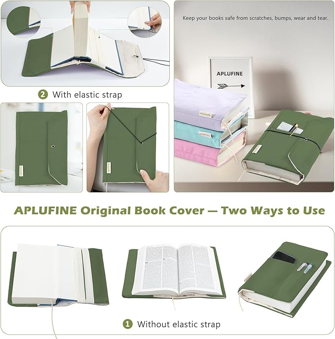 Canvas Book Covers, Washable Book Protector, Book Cover for Paperback Novels, Adjustable Book Cover for Hardcover with Pockets for Pen, Soft Cover Books, Book Lovers Gifts