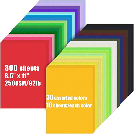 Colored Cardstock Bulk 300 sheets, 8.5” x 11” Cardstock Paper 30 Assorted Colors Construction Paper,250 GSM Card Stock Printer Paper Scrapbooking Supplies for Diy Crafts Cricut Card Making