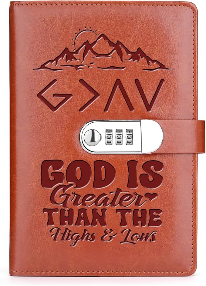 God is Greater Than The Highs and Lows Religious A5 Locking Journal Faux Lined Leather Journal Refillable Journal with Lock (Lock-God Greater Than)