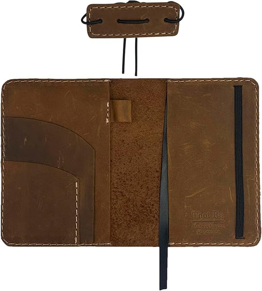 Leather Cover for Field Notes, Passport Cover, Leather Notebook Cover for 3.5" x 5.5" with Pen Holder, Only Cover (Oak)