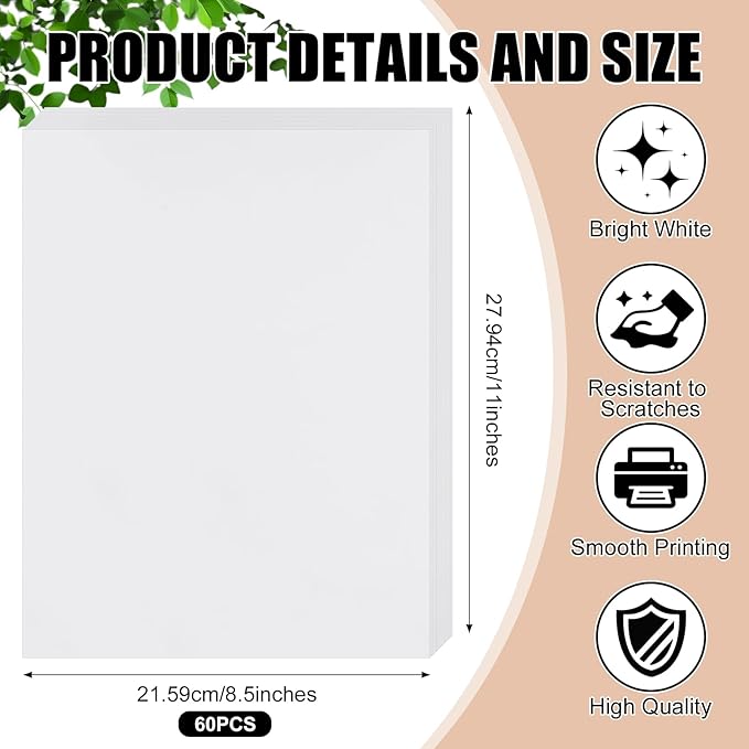 Washi Paper Sticker Paper White Printable Multipurpose Copy Paper Inkjet Printer Compatible Full Sheet Letter Size Labels