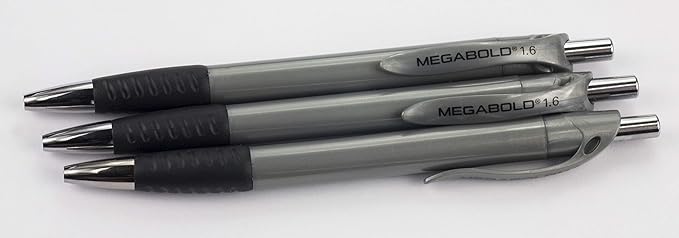 Promarx Megabold Retractable Ballpoint Pens with Comfort Grip, 1.6 mm, Black, 3 Count
