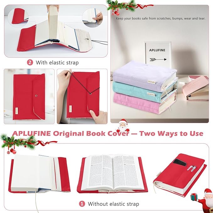 Canvas Book Covers, Washable Book Protector, Book Cover for Paperback Novels, Adjustable Book Cover for Hardcover with Pockets for Pen, Soft Cover Books, Book Lovers Gifts