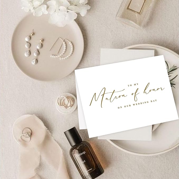 LADY&HOME To My Matron Of Honor On My Wedding Day Card,Bridesmaid Thank You Card Wedding Day Bridesmaid Proposal (Gold Foil,Matron)