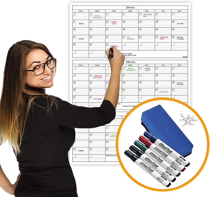 Dry Erase Laminated 3 Months Jumbo Calendar 36"x48"