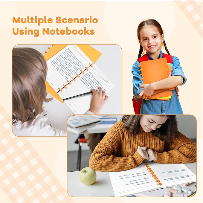 Discbound Notebook, 8-Disc Disbound Planner with Removable Pages, 180 Pages Spiral Notebook, Poly Cover Discbound Planner for Work, Travel, Note Taking(With Index Sticker),Orange,A5