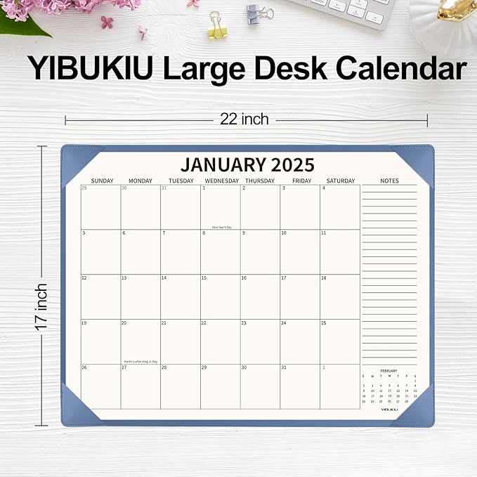 Desk Calendar 2025-2026 with Desktop Mat, 22x17 inch Large Desk Pad Calendar 18 Months Runs from 2025 to June 2026, Big Desk Blotter Calendar for Home Office and School, Blue
