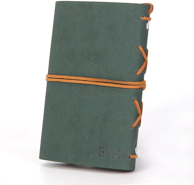EvZ Leather Writing Journal Notebook, 7 Inches Vintage Nautical Spiral Blank String Diary Notepad Sketchbook Travel to Write in, Unlined Paper, Retro Pendants, Classic Embossed, Dark Green