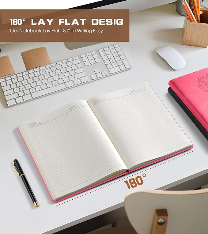 Lined Journal Notebook for Women Men,256 Pages A4 Large Hardcover Leather Journals for Writing,Travel,Business,Work,School,College Ruled Notebooks for Note Taking,Diary Notepad 8.6"×11" (pink)