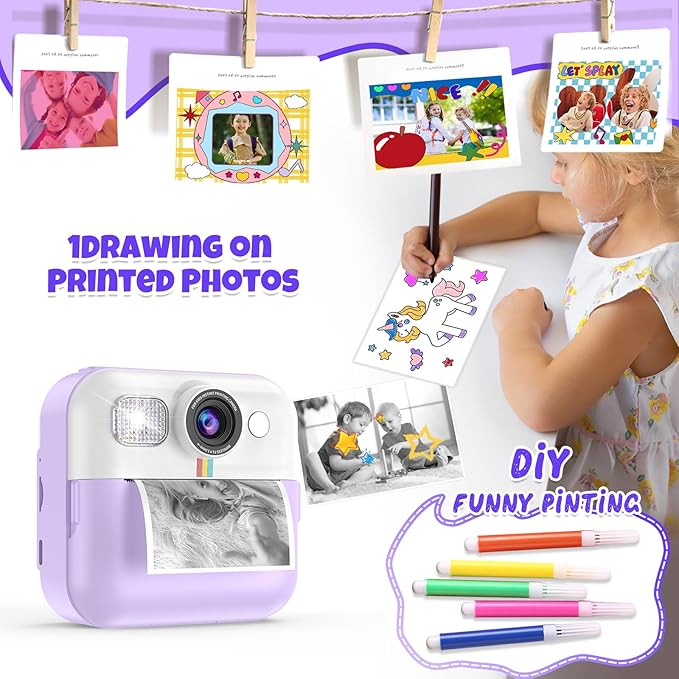 Instant Print Camera for Kids,Children Digital Camera Video Toddler Print Camera Christmas Birthday Gifts Portable Kids Toys for 3 4 5 6 7 8 9 10 Year Old Girls