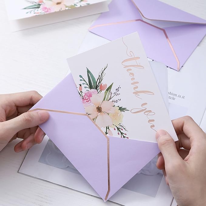 Heavy Duty Thank You Cards with Envelopes - 36 PK - Gold Thank You Notes 4x6 Inches Baby Shower Thank You Cards Wedding Thank You Cards Small Business Graduation Funeral Bridal Shower (Violet)
