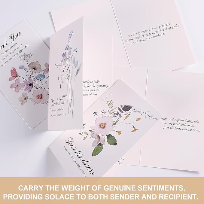 C2U Funeral Thank You Cards with Envelopes(100 Pack 4"x6"),Stickers & Message Inside - Wildflower Bereavement Sympathy Thank You Cards for Funeral Family Friends Loved Ones