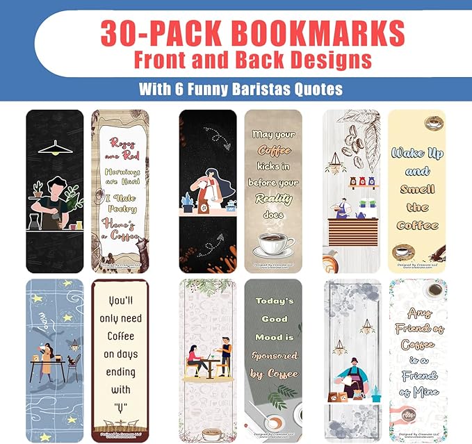 Creanoso Funny Barista Quotes Bookmarks (5-Sets X 6 Cards) – Daily Inspirational Card Set – Interesting Book Page Clippers – Great Gifts for Adults and Professionals