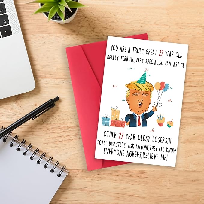 Humorous Trump 27th Birthday Card, Funny 27 Year Old Birthday Gifts for Men Women,Best 27th Donald Birthday Decorations Gifts for 27 Year Old Him Her