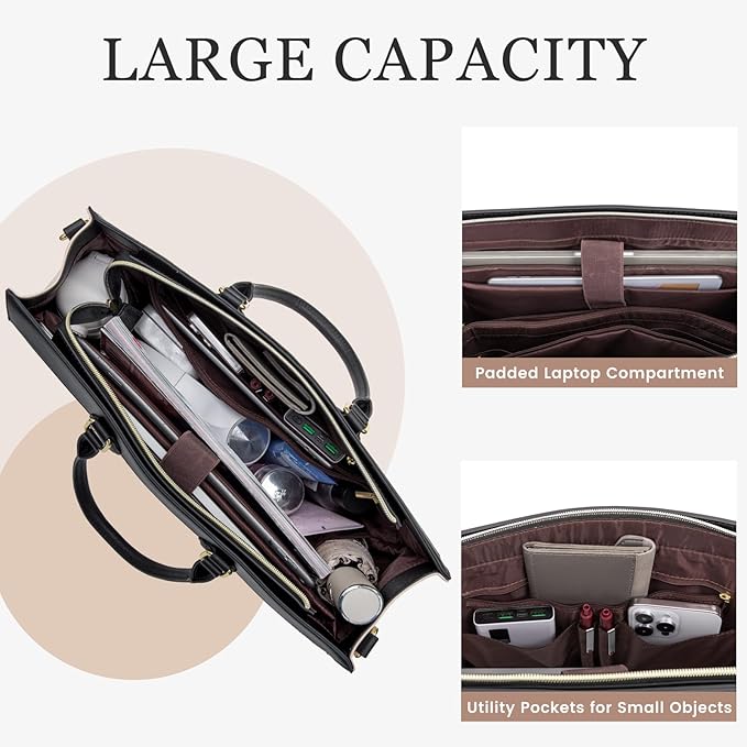 LOVEVOOK Laptop Bag for Women, 17.3 inch Laptop Tote Computer Briefcase for Work Large Waterproof Handbag Professional Shoulder Bag for Women Business Office
