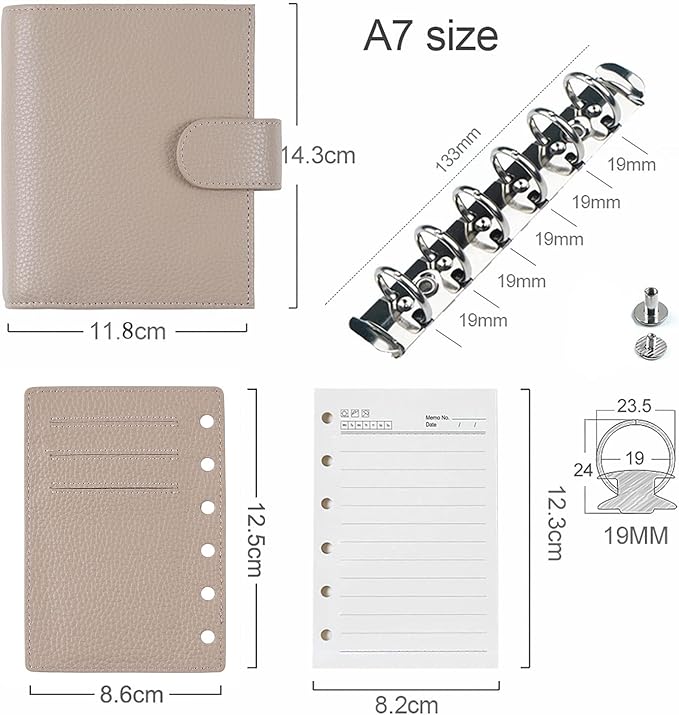 Moterm Pocket Regular Rings Planner - Genuine Leather Binder Organizer(Pebble-Taupe, 19mm Ring)