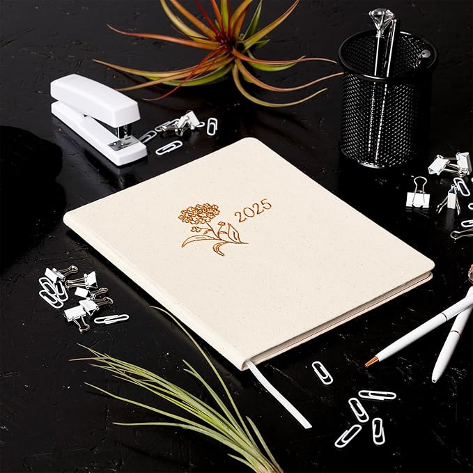 Eccolo 2025 Large Agenda Planner, 12 Month, Yearly, Monthly & Weekly Pages, Habit & Gratitude Tracker (Linen Flexi-cover - 8 x 10")