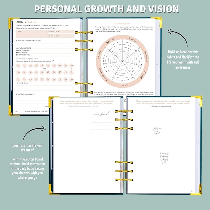 Bossy Girl Journey Goal Planner Undated Weekly Monthly Productivity Journal With Habit And Budget tracker A5 Size 8.5 X 5.8 Binder 6 ring Refillable To Beat Procrastination, Stay More Focused