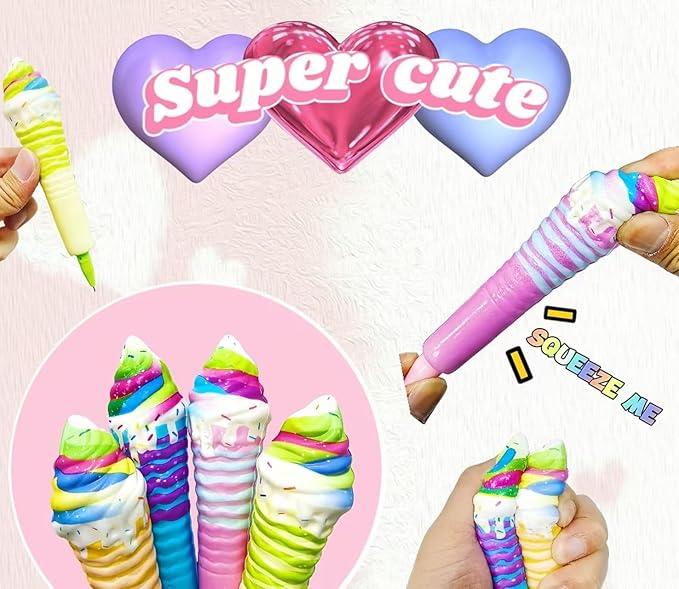 Easter Baskets Kawaii Squishy Pens 4Pcs Cute & Fun Pens for Stationary & Cool Pen for Teenage Gifts for Tweens Back to School Supplies