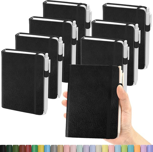 Pocket Small Notebook Journals, 8 Pack (Midnight Black) Mini Notebook 3.7x5.7 Journaling Notebooks for Women Men, Hardcover Lined Note Pads with Pens for Work, Business, Travel Journal, Office Supplies