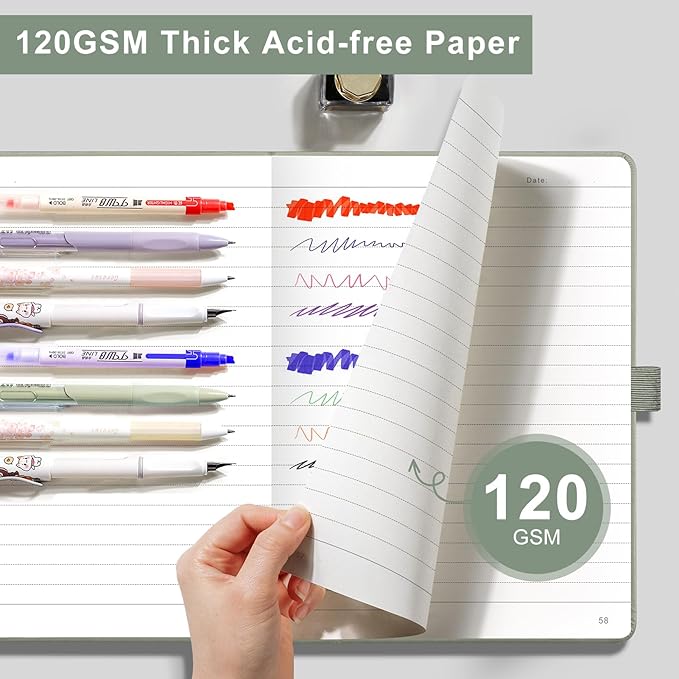 EMSHOI Lined Journaling Notebooks - 120gsm Thick Leather Journal with Sticky Notes, 256 Numbered Pages A5 Hardcover College Ruled Notebook for Work School Writing, Medium 5.75" x 8.38"-Dark Grey