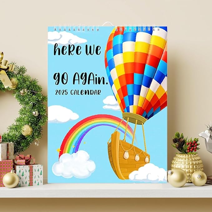 Here We Again 2025 Calendar, Calendar 2025 Planner, Hanging Month Hanging Calendar, Novelty Planning Wall Calendar Note Pads for Home Office (Hot Air Balloon)