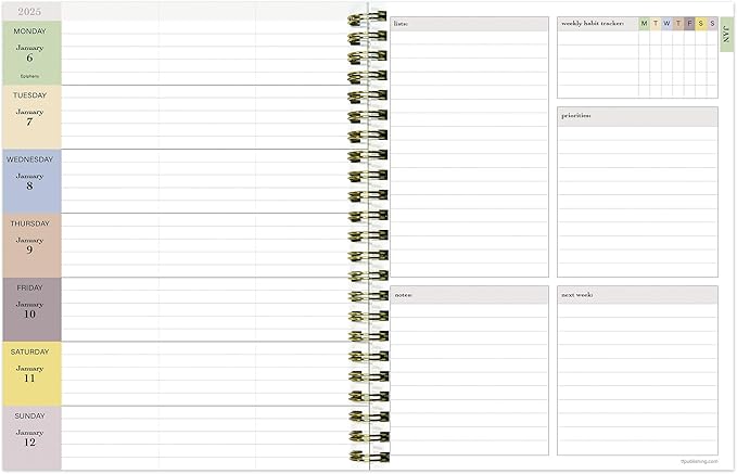 TF PUBLISHING 2025 Lotus Medium Weekly Monthly Planner - Habit & Task Trackers - Planner Monthly and Weekly with Organizer Stickers - 12 Month Calendar Planner - 6.5" x 8"