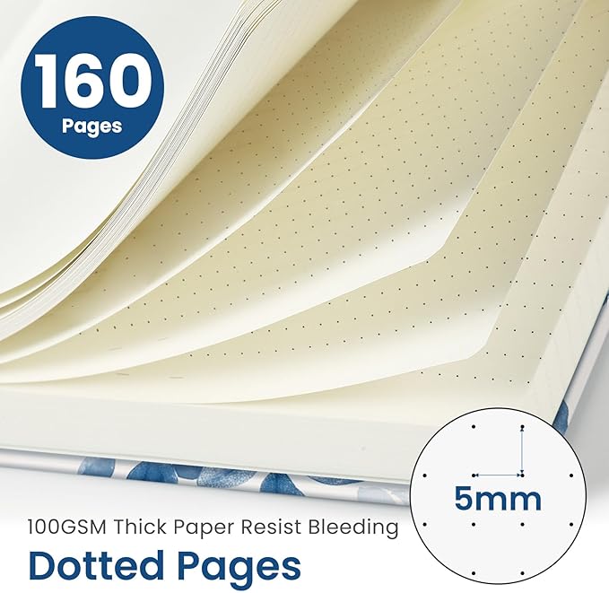 Bullet Dotted Journal Notebook for Women & Men, Hardcover Leather Journal for Writing, A5 Bullet Journaling Notebook for Work & Sketching, Perfect for Office School Home Supplies, 160 Pages, Watercolor Petal