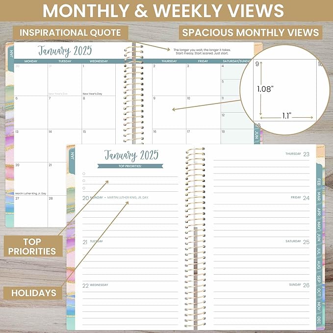 bloom daily planners 2025 Planner - Mini Pocket Planner - 4” x 6” - (January 2025 - December 2025) - Weekly & Monthly Agenda Organizer & Calendar Book - Watercolor Waves