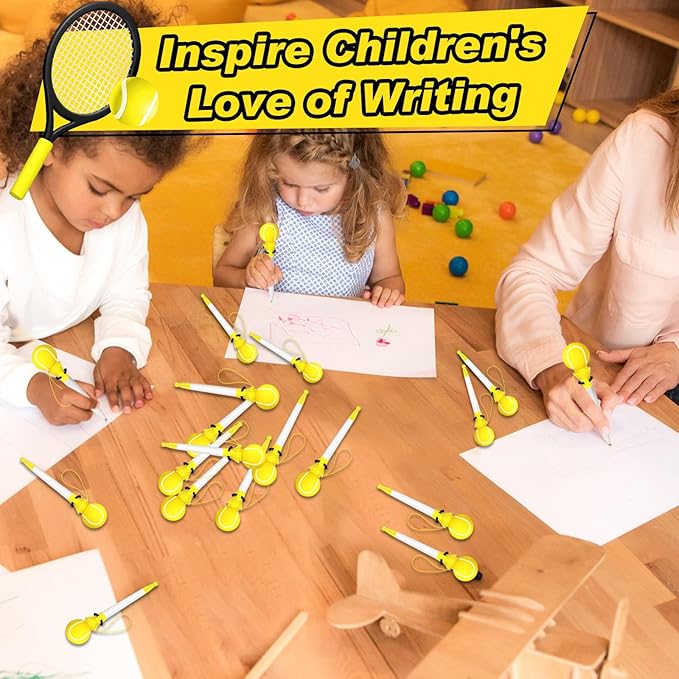 Lincia 24 Pcs Sport Funny Pen Hoop Ballpoint Novelty Bulk Plastic Sports Soccer Basketball Baseball Football Tennis Golf Themed Pen for Birthday Party School Award Party Favor Supplies(Tennis)