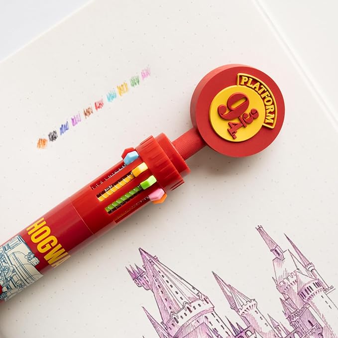 Grupo Erik Harry Potter Pen | 10 In 1 Ballpoint Pen With 3D Platform 9 3/4 Topper, Multi Colour Pen, Cute Pen | Harry Potter Gifts, Harry Potter Merchandise