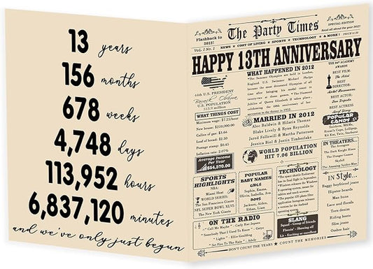 YiKaLus Big 13th Anniversary Card Gift for Him Her, Retro 13 Year Wedding Anniversary Decoration for Husband Wife, Aday Gifts for Women Men