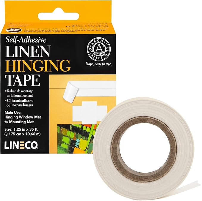 Lineco Self-Adhesive Linen Hinging Tape, 1.25 Inch x 35 Feet, Neutral pH Acrylic Adhesive, Acid-Free, Hinging Artwork, White