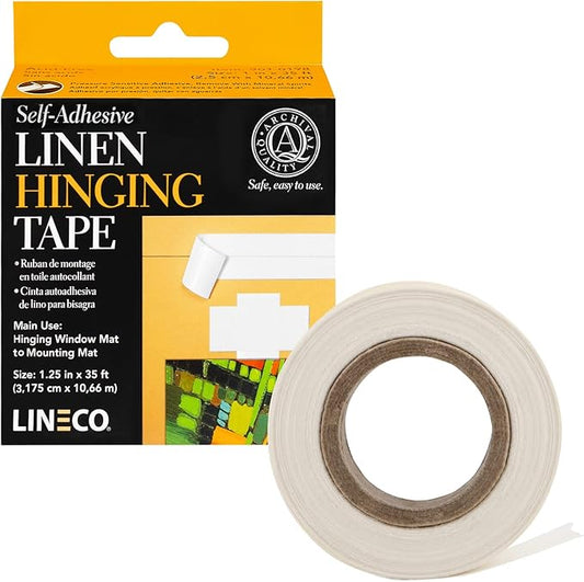 Lineco Self-Adhesive Linen Hinging Tape, 1.25 Inch x 35 Feet, Neutral pH Acrylic Adhesive, Acid-Free, Hinging Artwork, White