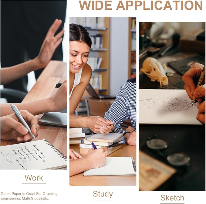 Graph Paper Spiral Notepad A5 Top Wirebound Notepad Grid Notebook Steno Pads Memo Notebook Grid Paper 140 Pages for Writing Sketching Drawing Office Supplies(Kraft,12 Pack)