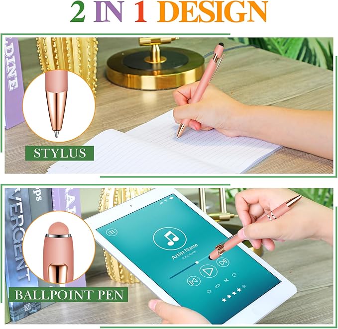 Zonon 38 Pieces Rubberized Ballpoint Pen with Stylus Tip Stylish Metal Pen Capactive Styli with Soft Rubberized Grip, Black Ink for Most Devices(Rose Gold)