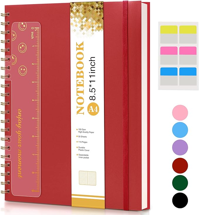 Spiral Notebook Journal 8.5” x 11”, A4 Large Notebooks for Women Men, College Ruled Lined Journal, 100 GSM Paper, Hardcover Spiral Bound Journals for Work School Writing Note Taking Business, Red