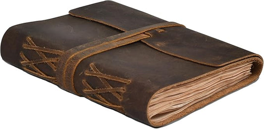 LEATHER VILLAGE Leather Bound Journal - Rustic Brown, 13"X8", 220 Pages - Vintage Blank Paper Diary for Writing, Drawing, Sketchbook, and Travel Notebook - Ideal for Women and Men
