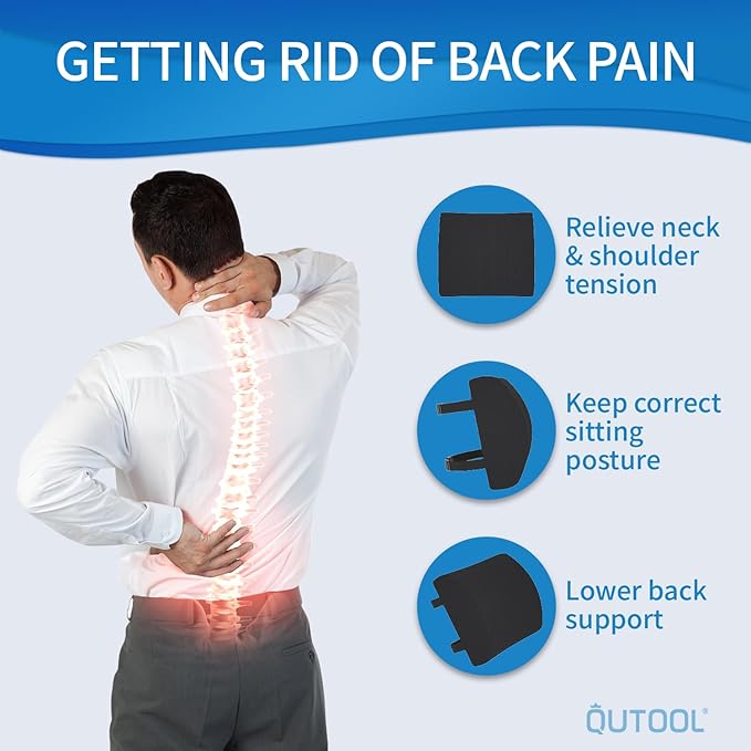 Lumbar Support Pillow for Office Chair, Memory Foam Office Chair Back Support,Lower Back Pillow for Car Seat, Back Pain Relief, Back Pillow for Chair with Adjustable Strap and Mesh Washable Cover