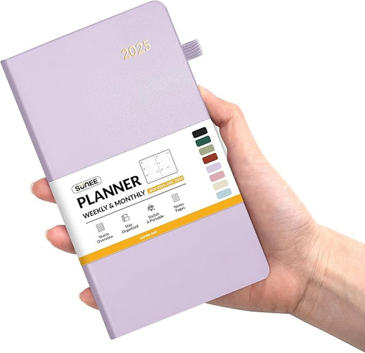 SUNEE 2025 Pocket Weekly Planner for Purse 3.5" x 6" - 12 Month (January 2025 - December 2025), Pocket Size Planner, Hardcover, Notes, Pocket, 100 GSM Paper, Purple