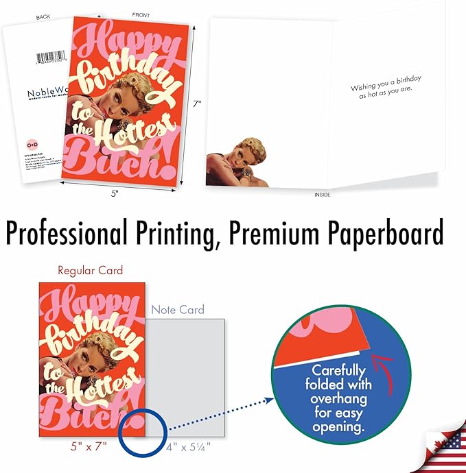 NobleWorks - 1 Funny Women's Birthday Card - Hilarious Bday Greeting Card with Envelope, Sassy Celebration - Hottest Byatch C7016BDG
