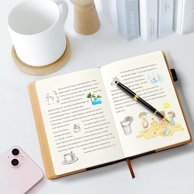 A5 Blank Journal Notebook, Refillable Hardcover Leather Sketchbook with Pocket and Magnetic Buckle, 240 Pages Thick Travel Sketchbooks for Drawing and Writing, 80gsm Unlined Journal for Men and Women