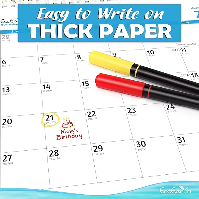 EcoEarth - Biodegradable 11x17 Inch (Open) 12-Month Vertical Hanging Wall Calendar - 2025 Monthly Calendar - Paradise Beaches