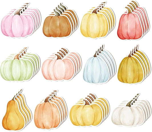 48Pcs Fall Boho Pumpkin Sticky Note Colorful Watercolor Pumpkin Shaped Self-Adhesive Removable Work-Study Memo Note for School Office Supplies Student and Teacher Gift 12 Style Total 20 Sheet Each