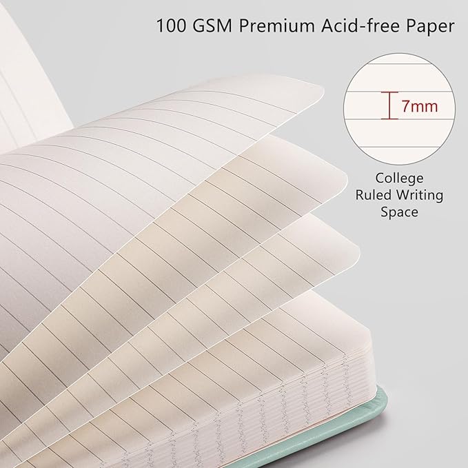 RETTACY Journaling Notebooks, A5 Lined Notebook Journal with 320 Numbered Pages, 5.7'' × 8.3'', Medium Size, Journal Notebook for Writing, Work, Leather Hardcover, 100 GSM Thick Paper (Blue-gray)